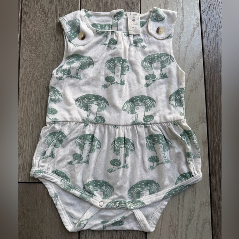 Kate Quinn Green Mushroom Print Diaper Cover